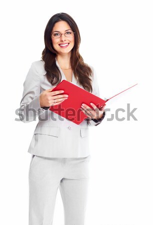 [[stock_photo]]: Femme · d'affaires · souriant · isolé · blanche · affaires · bureau