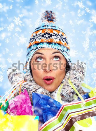 Mooie winkelen christmas vrouw zakken geïsoleerd Stockfoto © Kurhan