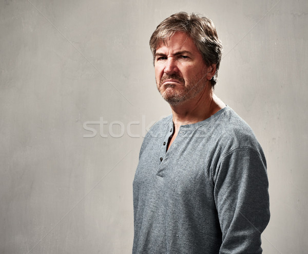 Foto stock: Odioso · hombre · ira · retrato · gris · padre