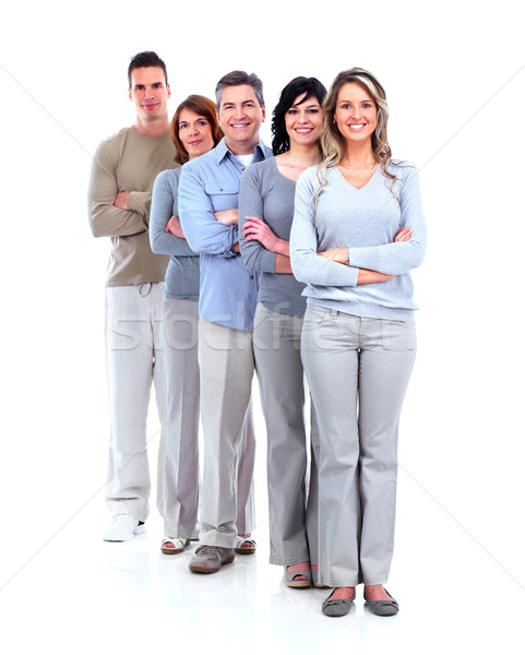 Foto stock: Grupo · pessoas · felizes · isolado · branco · mulher · família