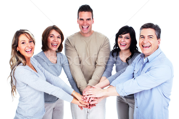 Foto stock: Grupo · pessoas · felizes · isolado · branco · mulher · família