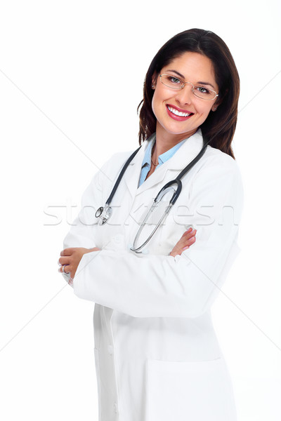 [[stock_photo]]: Souriant · médicaux · médecin · femme · stéthoscope · isolé