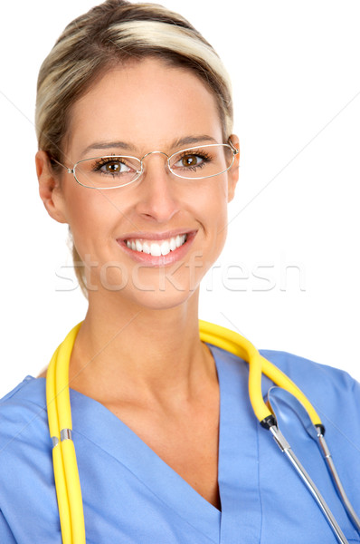 Medic zâmbitor medical stetoscop izolat alb Imagine de stoc © Kurhan