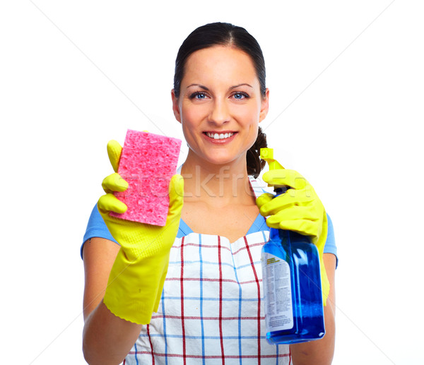 Maid woman with sponge and spray. Stock photo © Kurhan