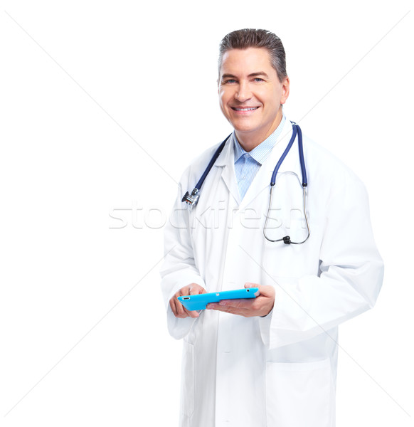 Lächelnd Arzt Tablet-Computer isoliert weiß Gesundheitspflege Stock foto © Kurhan