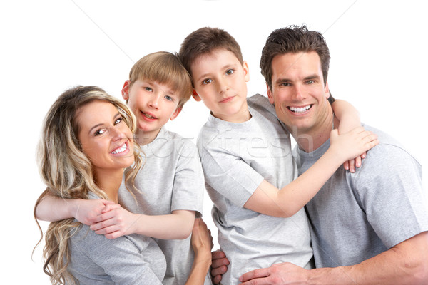Fericit de familie tată mamă copii alb om Imagine de stoc © Kurhan