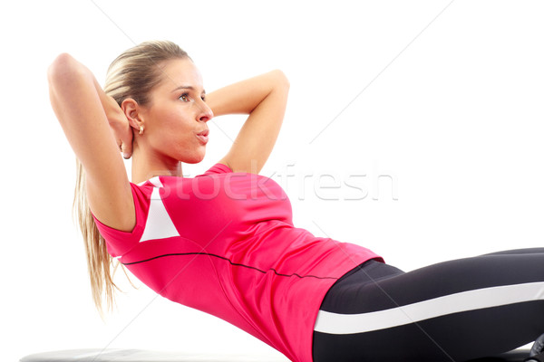 Imagine de stoc: Fitness · femeie · zambitoare · izolat · alb · femeie