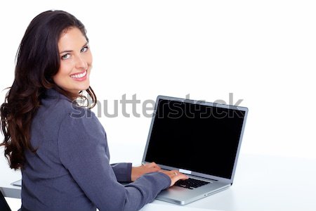 Foto stock: Mulher · de · negócios · computador · portátil · isolado · branco · mulher · escritório