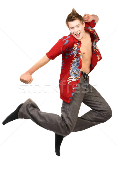 Gelukkig fat lachend springen geïsoleerd witte Stockfoto © Kurhan