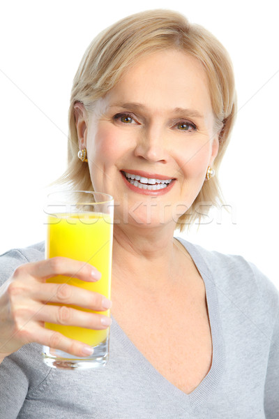 Stock fotó: Nő · narancslé · érett · mosolygó · nő · étel · egészség