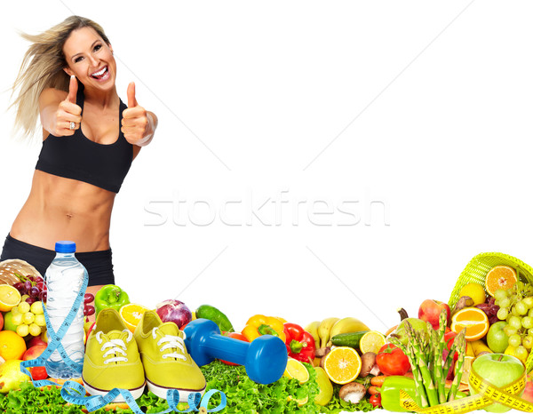 Beautiful fitness girl with fruits and vegetables. Stock photo © Kurhan