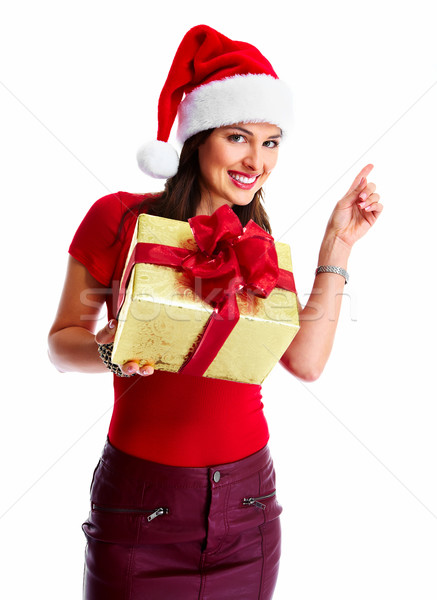 Christmas santa woman with gift. Stock photo © Kurhan