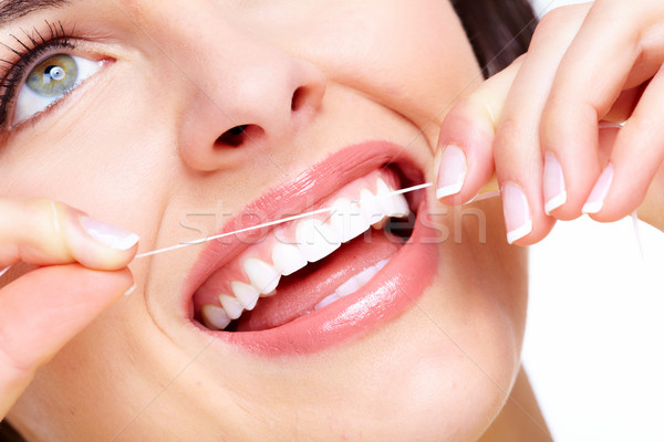 Foto stock: Bela · mulher · sorrir · dental · clínica · cara