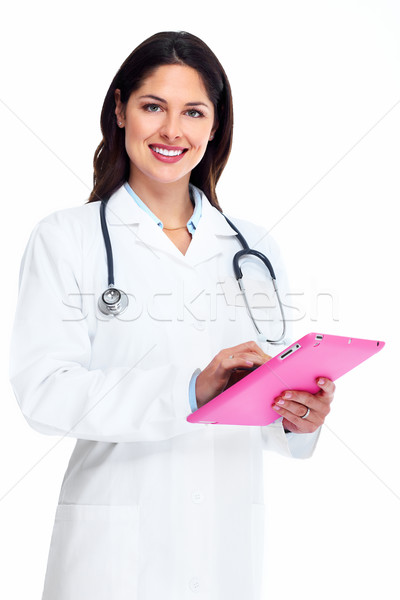 Glimlachend medische arts vrouw stethoscoop geïsoleerd Stockfoto © Kurhan
