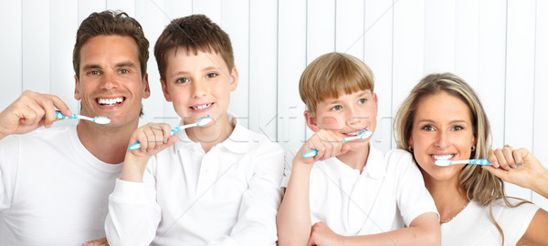 Sağlıklı dişler mutlu aile baba anne çocuklar Stok fotoğraf © Kurhan