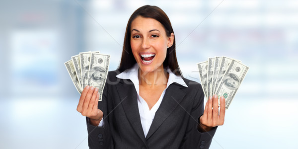 Boldog nő pénz nevet tart dollár Stock fotó © Kurhan