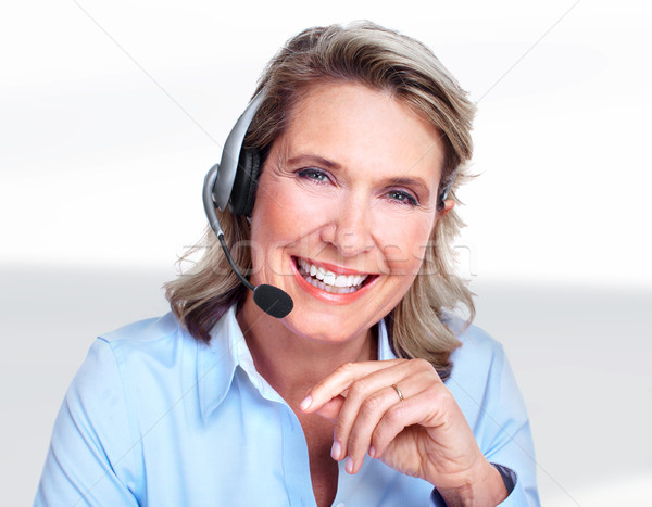 Atendimento ao cliente representante mulher trabalhando escritório feliz Foto stock © Kurhan
