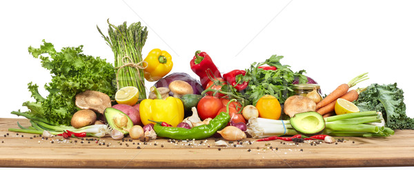 Stockfoto: Organisch · groenten · houten · tafel · geïsoleerd · witte · voedsel