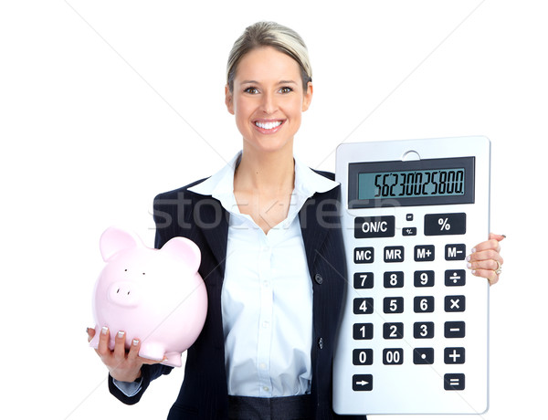 Comptable femme d'affaires grand simulateur tirelire femme [[stock_photo]] © Kurhan