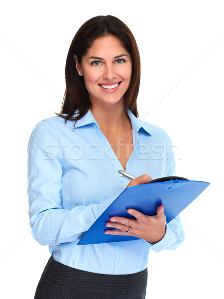 Femme d'affaires presse-papiers belle jeunes isolé blanche [[stock_photo]] © Kurhan