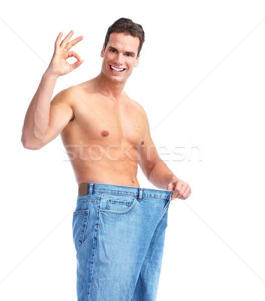 Gewichtsverlust schlank Mann isoliert weiß Sport Stock foto © Kurhan