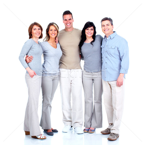 Foto stock: Grupo · pessoas · felizes · isolado · branco · família · menina