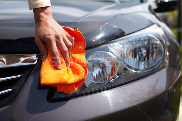 Stockfoto: Hand · schoonmaken · auto · menselijke · hand · doek · vrouw