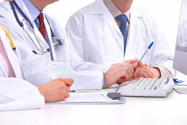 Médicaux médecins travail ordinateur portable isolé blanche [[stock_photo]] © Kurhan