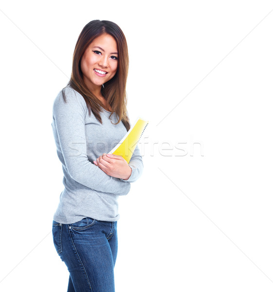 Foto stock: Estudante · menina · livro · jovem · asiático · isolado