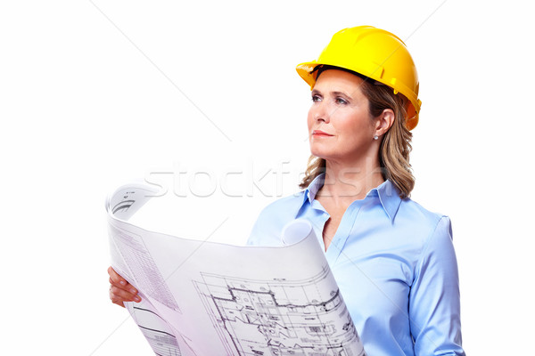 Arquitecto mujer plan aislado blanco negocios Foto stock © Kurhan