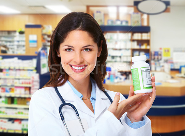 Foto stock: Farmacêutico · mulher · drogas · farmácia · negócio · homem