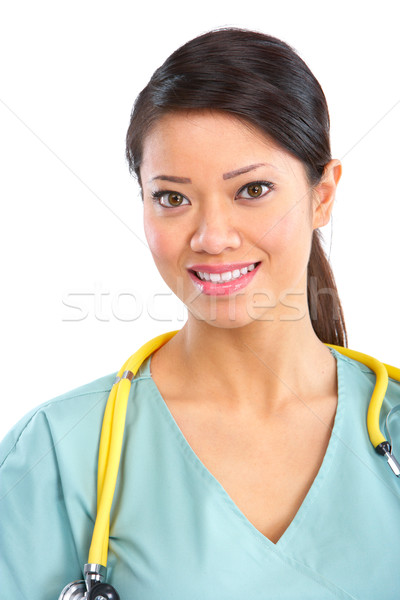 Enfermeira sorridente médico estetoscópio isolado branco Foto stock © Kurhan
