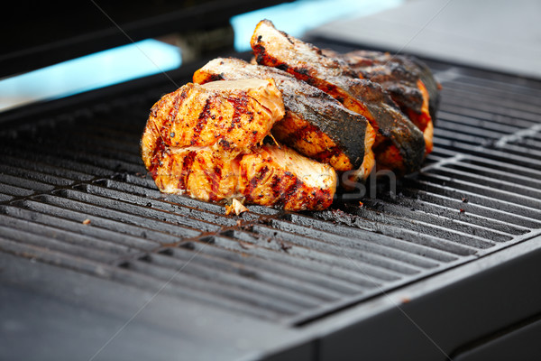 Zalm vis barbecue koken voedsel zomer Stockfoto © Kurhan