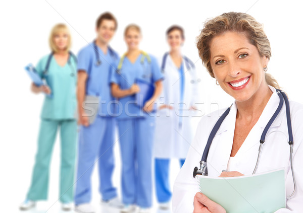 Medical medici zâmbitor izolat alb muncă Imagine de stoc © Kurhan