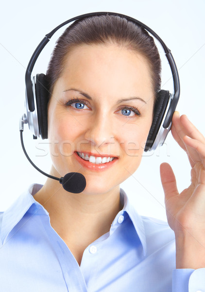 Call center operator frumos setul cu cască albastru afaceri Imagine de stoc © Kurhan