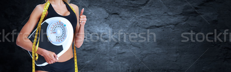 Frau Taille Maßband grau Abdomen Gewichtsverlust Stock foto © Kurhan