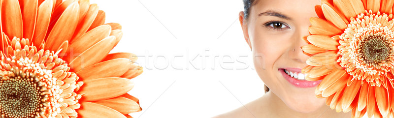 Piękna kobieta uśmiech kwiat piękna młoda kobieta stomatologicznych Zdjęcia stock © Kurhan