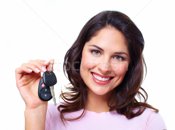 商業照片: 女子 · 車鑰匙 · 孤立 · 白 · 業務 · 女孩