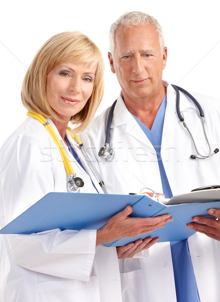 Сток-фото: врачи · улыбаясь · медицинской · стетоскоп · изолированный · белый