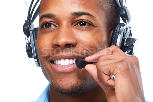 Afro-amerikaanse man geïsoleerd witte gezicht technologie Stockfoto © Kurhan