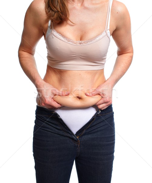 Vrouw vet buik dieet hand Stockfoto © Kurhan