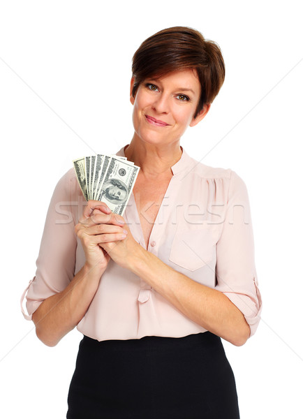 Stockfoto: Rijpe · vrouw · amerikaanse · dollar · geld · geïsoleerd · witte