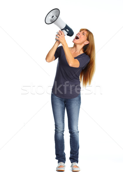 Happy woman talking in megaphone. Stock photo © Kurhan