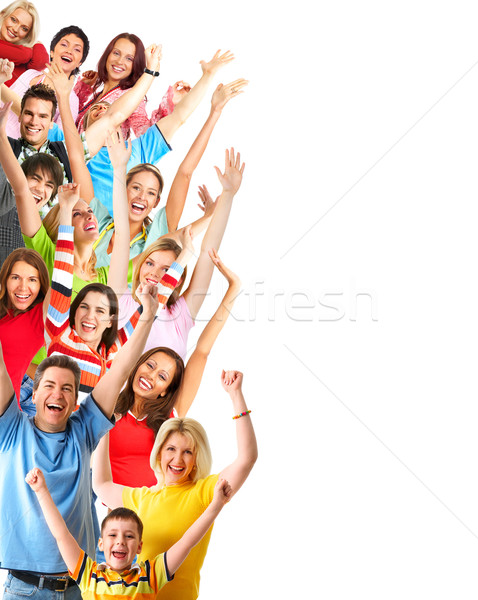 Oameni fericiţi fericit amuzant oameni izolat alb Imagine de stoc © Kurhan