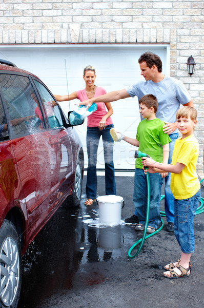 Famille heureuse lavage famille voiture souriant eau [[stock_photo]] © Kurhan