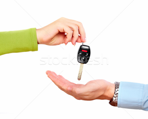 手 車鑰匙 孤立 白 女子 男子 商業照片 © Kurhan