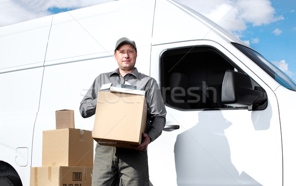 Stock foto: Lieferung · Postdienst · Mann · glücklich · professionelle · Versandkosten