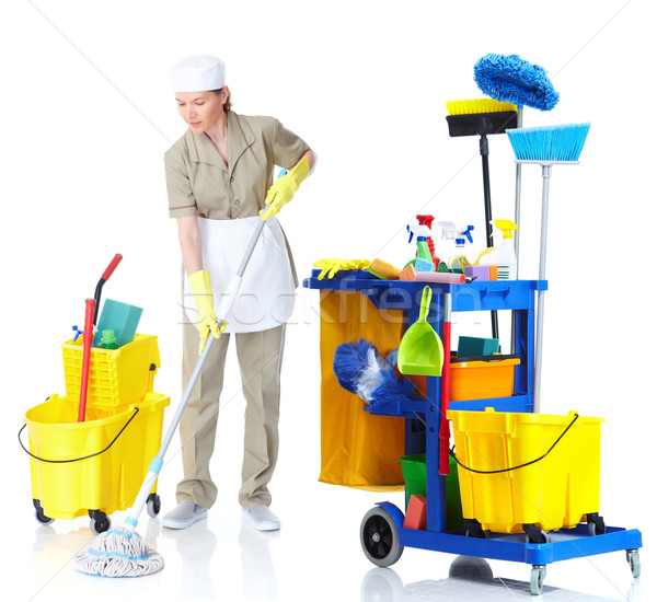 Stockfoto: Schonere · meid · vrouw · wassen · vloer