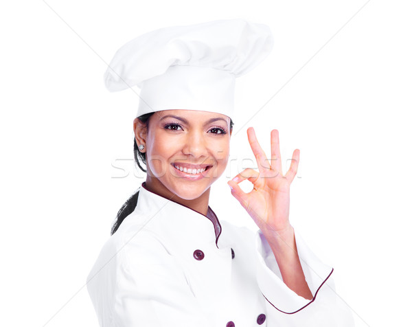 Chef donna isolato bianco ragazza mano Foto d'archivio © Kurhan