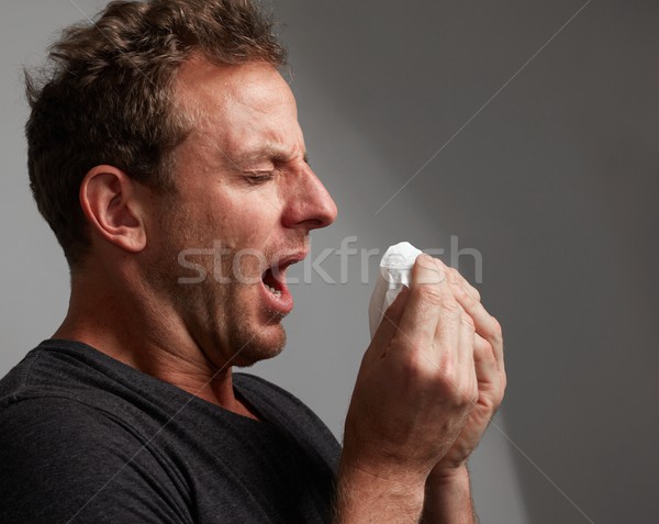 男 冷たい 病気 インフルエンザ 鼻をかむ ナプキン ストックフォト © Kurhan